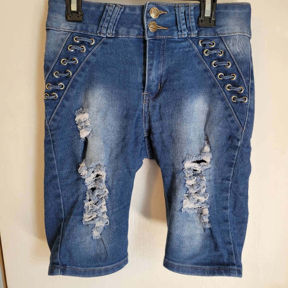 Lace Up Distressed Shorts